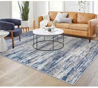 KOZYFLY Area Rug 6x9 Modern Ombre Thin Rugs for Living Room, Washable Large Rugs Non-Slip Soft Striped Rug for Bedroom, Print Grey-Blue Abstract Carpet for Laundry/Kid Room
