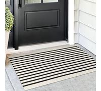 KOZYFLY Black and Beige Striped Porch Rug 2x3 Ft Small Area Rug Cotton Outdoor Doormat Front Door Rug Washable Outdoor Rug Farmhouse Layered Door Mat for Front Door Entryway Patio Porch