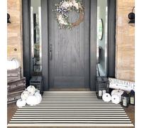 KOZYFLY Black and Beige Striped Rug 4x6 Ft Area Rug Washable Indoor Outdoor Rug Cotton Door Mat for Double Front Door Entryway Patio Porch Living Room Carpet