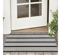 KOZYFLY Black and White Striped Doormat 2x3 Ft Small Area Rug Cotton Front Porch Washable Outdoor Rug Farmhouse Layered Entryway Patio Porch Mat