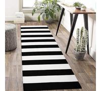 KOZYFLY Black and White Striped rug 2x6 Ft Washable Hallway and Farmhouse Kitchen Hand Woven Cotton Indoor Outdoor rug