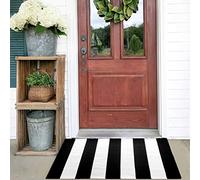 KOZYFLY Black and White Striped Rug Doormat 23.5' x 35.4' Cotton Woven Washable Black Indoor Outdoor Rugs for Layered Door Mats Porch/Kitchen/Farmhouse