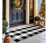 KOZYFLY Buffalo Plaid Area Rugs 2x4.3 Ft Black and White Checkered Rug Washable Front Door Mat Hand Woven Cotton Outdoor Rug Small Rug for Front Porch Kitchen Entryway Patio Bathroom