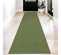 KOZYFLY Long Runners for Hallways 2x12 ft Washable Kitchen Runner Non Slip Rubber Backed Hallway Rugs Cotton Entryway Runner Rug Floor Carpet for Indoor Hall, Kitchen, Olive Green/Earthy Green