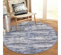 KOZYFLY Modern Abstract Circle Rug 3Ft, Washable Kitchen Round Non-Slip Soft Small Bathroom Mat, Grey-Blue Striped Entryway Faux Wool Doormat for Bedside Entrance Bedroom Sink