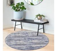 KOZYFLY Modern Abstract Circle Rug 3Ft, Washable Kitchen Round Non-Slip Soft Small Bathroom Mat, Grey-Blue Striped Entryway Faux Wool Doormat for Bedside Entrance Bedroom Sink