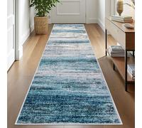 KOZYFLY Modern Abstract Hallway Runner Rug, 2.6x10 Washable Rug Runner Non-Slip Soft Striped Kitchen Runner Rugs, Print Distressed Blue Carpet Runner for Entryway Bathroom Laundry Room Foyer