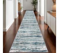 KOZYFLY Modern Abstract Hallway Runner Rug, 2.6x18 Washable Rug Runner Non-Slip Soft Striped Stair Runner Rugs, Print Blue Carpet Runner for Kitchen Entryway Bathroom Laundry Room Foyer