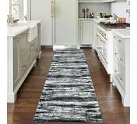 KOZYFLY Modern Abstract Hallway Runner Rug, 2.6x8 Washable Rug Runner Non-Slip Soft Striped Kitchen Runner Rugs, Black Navy Blue Grey Carpet Runner for Entryway Bathroom Laundry Room Foyer