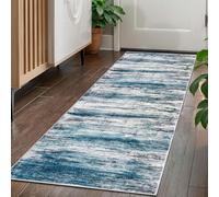 KOZYFLY Modern Abstract Hallway Runner Rug, 2x5 Washable Rug Runner Non-Slip Soft Striped Kitchen Runner Rugs, Print Distressed Blue Carpet Runner for Entryway Bathroom Laundry Room Foyer