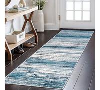 KOZYFLY Modern Abstract Hallway Runner Rug, 2x6 Washable Rug Runner Non-Slip Soft Striped Kitchen Runner Rugs, Print Blue Carpet Runner for Entryway Bathroom Laundry Room Foyer