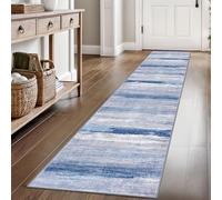 KOZYFLY Modern Abstract Hallway Runner Rug, 2x8 Washable Rug Runner Non-Slip Soft Striped Kitchen Runner Rugs, Print Blue/Grey/Beige Carpet Runner for Entryway Bathroom Laundry Room Foyer