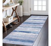 KOZYFLY Modern Abstract Kitchen Runner Rug, 2x6 Washable Rug Runner Non-Slip Soft Striped Hallway Runner Rugs, Blue/Grey/Beige Print Carpet Runner for Entryway Bathroom Laundry Room Foyer