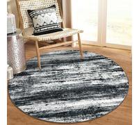 KOZYFLY Modern Abstract Round Area Rug 3Ft, Washable Kitchen Rug Non-Slip Soft Small Bathroom Circle Rug, Black Navy Blue Grey Striped Entryway Rugs Faux Wool Doormat for Bedside Entrance Sink