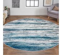 KOZYFLY Modern Abstract Round Area Rug 5Ft, Washable Kitchen Rug Non-Slip Soft Bathroom Circle Rug, Blue Striped Entryway Rugs Print Faux Wool Doormat for Bedside Entrance Bedroom Sink