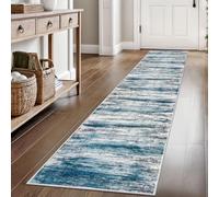 KOZYFLY Modern Abstract Runner Rug, 2x8 Kitchen Rugs Non-Slip Washable Soft Striped Hallway Runner Rugs, Print Blue Carpet Runner for Entryway Bathroom Laundry Room Foyer