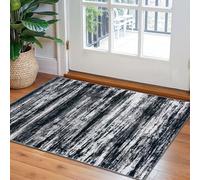 KOZYFLY Modern Abstract Small Area Rugs, 2x3 Washable Kitchen Rug Non-Slip Soft Small Bathroom Rug, Black Navy Blue Grey Striped Entryway Rugs Faux Wool Doormat for Bedside Entrance Bedroom Sink