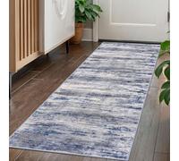 KOZYFLY Modern Abstract Washable Rug Runner 2x5 Hallway Rug Runner Non-Slip Soft Kitchen Runner Rugs, Grey-Blue Striped Carpet for Entryway Bathroom Laundry Room Foyer