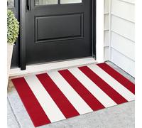 KOZYFLY Red and White Striped Outdoor Rug 24x36 Inches Front Door Rug Hand Woven Christmas Area Rug Washable Doormats Entrance Mat for Front Porch Kitchen Entryway Bedside