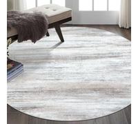KOZYFLY Round Area Rug 6Ft Modern Abstract Ombre Living Room Circle Rug, Washable Area Rugs for Bedroom Non-Slip Soft Stain Resistant Striped, Print Distressed Beige Carpet for Living/Laundry/Kid Room