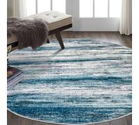 KOZYFLY Round Washable Rugs 6Ft Modern Abstract Ombre Rug for Bedroom, Washable Circle Rug Non-Slip Soft Striped Living Room Area Rug, Print Distressed Blue Carpet for Laundry Nursery