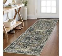 KOZYFLY Runners for Hallways 2x6 Ft Washable Kitchen Runner Rug Boho Runner Rug for Entryway Indoor Printed Oriental Faux Wool Floor Carpet Runner for Bedroom Kitchen Hall, Charcoal/Green/Olive