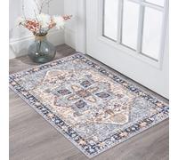 KOZYFLY Small Area Rug 2x3 Ft Rugs for Entryway Washable Boho Entry Rug Non Slip Door Mat Indoor Entrance Faux Wool Vintage Printed Rug for Entrance, Muted Navy/Blue Gray/Ivory/Terracotta