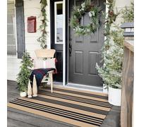 KOZYFLY Striped 3x5 Ft Indoor/Outdoor Rug - Brown & Black Cotton Front Door Mat - Washable Area Rug