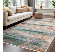 KOZYFLY Washable Area Rug 5x7 Modern Ombre Thin Rugs for Living Room Non-Slip Soft Striped Rug for Bedroom, Print Distressed Green Abstract Carpet for Laundry Kid Room