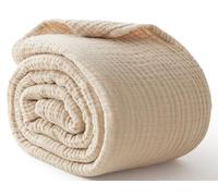 Kozyhvn 100% Cotton Blanket Large 50"x 70", 6 Layers Muslin Blankets, Cooling and Soft Throw Blanket for Couch, Breathable Quilt Bedspread, Gauze Bedding for Adults, Oatmeal, Beige Linen