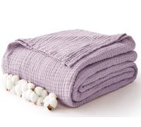 Kozyhvn 100% Cotton Muslin Blanket Twin XL 66" x 90", Breathable and Cooling Bed Blankets, Soft Boho Coverlet Bedspread, Gauze Bedding for Adults All Season, Purple, Lavender