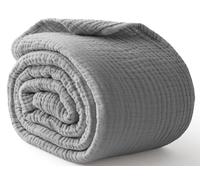 Kozyhvn 100% Cotton Muslin Blanket Twin XL 66" x 90", Breathable and Cooling Bed Blankets, Soft Boho Coverlet Bedspread, Gauze Bedding for Adults All Season, Grey