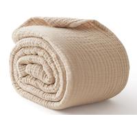 Kozyhvn Cooling Throw Blanket Twin XL 66" x 90", 6 Layers Muslin Blankets 100% Cotton, Breathable and Lightweight Twin Blanket for Bed, Soft Bedspread, Gauze Bedding for All Season, Beige Linen