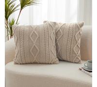 Kozyhvn Throw Pillow Covers Set of 2-18x18 Inch Handknit Decorative Throw Pillow Covers,Wool Woven Cushion Covers,Chunky Yarns Couch Pillow Covers for Sofa Living Room Home Decor,Beige