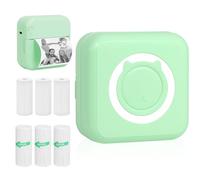 KozyOne Portable Thermal Printer, No Ink Required, with 3 Rolls of Sticker and 3 Rolls of Thermal Paper, Bluetooth Inkless Printer for Labels, Photos, Memos, To-Do Lists, Notes and More. (Green)