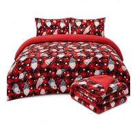KOZZE FAB Christmas Gonks Teddy Fleece Duvet Cover Set with Matching Throw & 2 Pillowcases | Soft Warm Cozy Polyester Winter Bedding, King