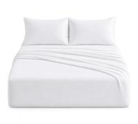 KOZZE FAB Flannelette Fitted Sheet Double 137 x 193 cm with 2 Matching Pillowcases, Soft Brushed Cotton Bedding, 40 cm Extra Deep Pocket Elasticated Bed Sheet Set, White