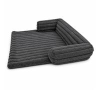 KOZZE FAB Sofa Pet Bed for Dogs and Cats, Soft Plush Corded Dog Bed with Bonded Fibre Filling, Waterproof Layer and Non-Slip Back, Raised Supportive Border, Indoor Pet Cushion, Charcoal, 75x75x13 cm