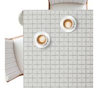 KP HOME Beige PVC Table Cloth Wipe Clean Rectangular 78.7"x 55.1" 200x140 cm - Wipeable Plastic Table Cover with Soft Touch Feel And Linen Look - Waterproof Oilcloth Tablecloth With Silver Plaid Grid