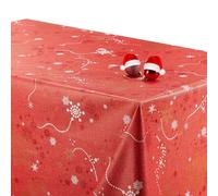KP HOME Christmas Red PVC Table Cloth Wipe Clean Tablecloth Rectangular 300x140 cm | 118.11 x 55.12 Waterproof and Wipeable Plastic Table Cover Large Xmas Vinyl Oilcloth With Snowflakes 10 Seats