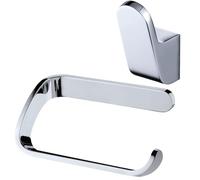 KP HOME Chrome Toilet Roll Holder And Towel Robe Hook - Matching Set Of Wall Mounted - Modern And Stylish Minimalist Design - Toilet Accessories for Bathroom, Washroom