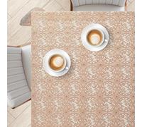 KP HOME Lace Embroidery - Waterproof Wipe Clean Tablecloth Square 53.9” x 53.9” (137x137cm) - Wipeable Plastic Table Cloth Vinyl PVC Oil Cloth Table Cover - Gold and White Medallion Pattern