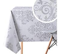 KP HOME Luxury Silver Grey Oriental Baroque PVC Wipe Clean Oilcloth Tablecloth - 200 x 140cm - Orient Design Embossed Thick Rectangular Easy Care Wipeable Vinyl Plastic Table Cloth
