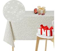 KP HOME Plastic Table Cloth Wipe Clean - Square 55.1"x55.1" / 140x140cm Easy Clean Waterproof Grey PVC Oilcloth with Classic White Vintage Flowers - Wipeable Skin Feel Touch Vinyl For Outdoor Indoor