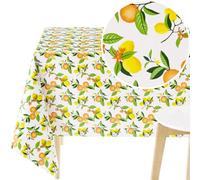 KP HOME PVC Wipe Clean Tablecloth in Lemon & Orange Citrus Fruit Print - Rectangular 200x140 cm | 78x55 Easy Clean Vinyl Table Cloth - Wipeable and Waterproof Plastic Table Cover Kitchen Outdoor