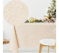 KP HOME PVC Wipe Clean Tablecloth with Classic White Vintage Flowers - Square 55.1"x55.1" / 140x140cm Easy Clean Waterproof Oilcloth - Beige Vinyl Wipeable Table cloth with Skin Feel Touch Vinyl