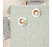 KP HOME Sage Green Wipe Clean Tablecloth with Classic White Vintage Flowers - Square 55.1"x55.1" / 140x140cm Easy Clean Waterproof PVC Oilcloth - Vinyl Wipeable Table cloth with Skin Feel Touch