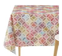 KP HOME Waterproof PVC Wipe Clean Table Cloth - Rectangular 78x55in | 200x140cm - Seamless Geometric Circles Vinyl Tablecloth Rectangle - Dinning Plastic Table Cover in Multicolour Purple Red