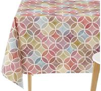 KP HOME Waterproof PVC Wipe Clean Table Cloth - Square 55x55in | 140x140cm - Seamless Geometric Circles Vinyl Tablecloth Square - Dinning Plastic Table Cover in Multicolour Purple Red