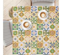 KP HOME Waterproof Wipe Clean Tablecloth - Color-Rich Mediterranean Vintage Tile Pattern with Soft Feel - Square 55.1"x55.1" / 140x140cm Easy Clean PVC Vinyl Wipeable Tablecloth for Indoor and Outdoor